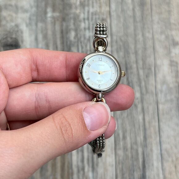 Carriage Antique Wristwatch Women's Silver Gold Two Tone Pearl Face - Picture 1 of 10